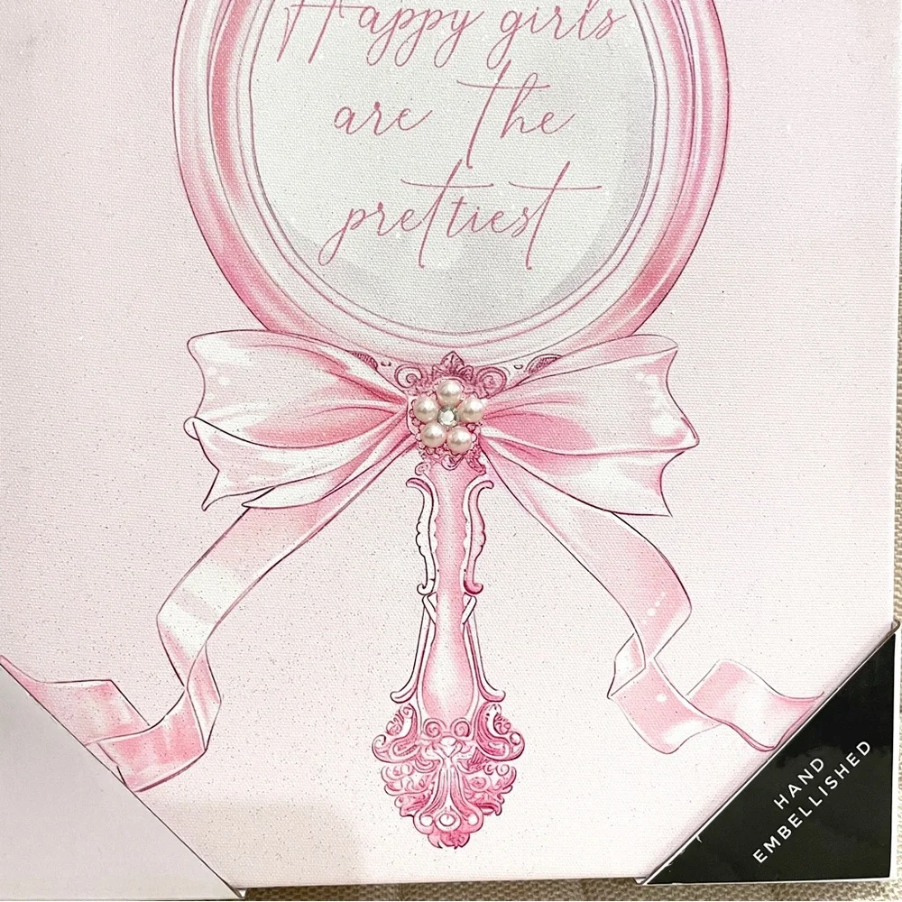 Design District Pink Happy Girls Are The Prettiest Hand‎ Embellished Canvas Art